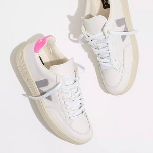 Veja™ Leather V-12 Lace-Up Sneakers in White and Natural